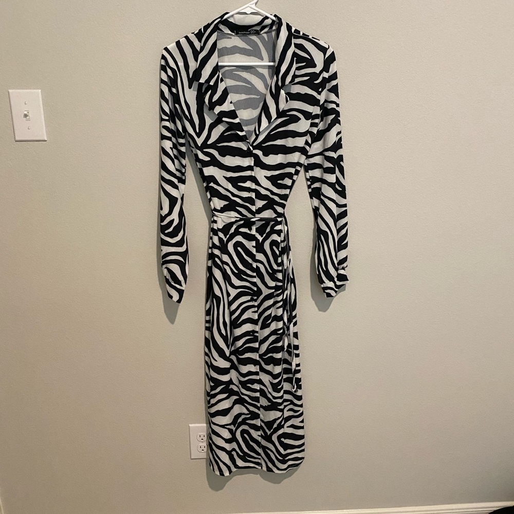 Zebra print maxi dress with tie